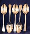 A set of five George IV sterling silver Old English pattern dessert spoons