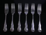 Matched set of six antique silver table forks