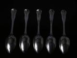 Matched set of five antique silver dessert spoons