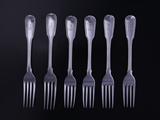 A set of six Regency fiddle and thread pattern sterling silver dessert forks