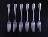 A set of six modern Hanoverian pattern sterling silver table forks