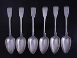 Set of six Regency fiddle pattern sterling silver table spoons