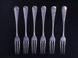 Six three-pronged silver table forks