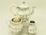 A Fine Antique Victorian English Sterling Silver Three Piece Tea Service in the George I Style