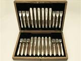 A Fine Antique Edwardian English Sterling Silver Reed and Ribbon Design Fish Service for Twelve Persons