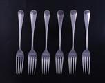 Six George III silver table forks