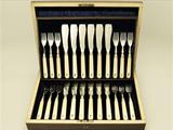 A Fine Antique Victorian English Sterling Silver and Ivory Handled Fish Service for Twelve Persons