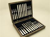 A Very Good Set of Antique George V English Sterling Silver and Mother of Pearl Dessert Service for Twelve Persons