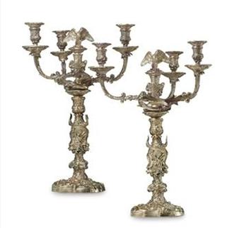 Important Pair Of Antique Silver Gilt Candelabra