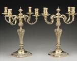 Pair Of Cast 4 Light Sterling Silver Candelabra In The Manner Of Paul De Lamerie