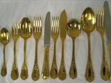 Christofle, Marly, Sterling Silver Flatware All Vermeil. 162 Pieces