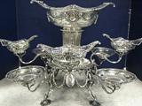 Antique Victorian Epergne. English Sterling Silver. 9 Baskets