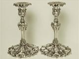 A Fine Quality Pair of English Cast Silver Electroplated Candlesticks