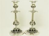 An Unusual Pair of Cast Antique English Sterling Silver Candlesticks