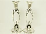 A Pair of Antique Style Mexican Sterling Silver Candlesticks