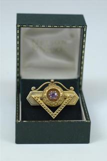 Antique American 14k Gold And Amethyst Pin