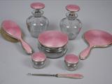 Antique Silver And Enamel Dresser Set