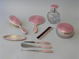 Antique Sterling Silver and Enamel Dresser Set
