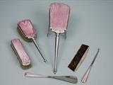 English Sterling And Enamel Art Deco Dresser Set