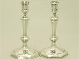 A Fine Pair of Antique Queen Anne English Sterling Silver Cast Candlesticks