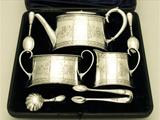 A Very Fine Antique Victorian English Sterling Silver Boxed Afternoon Tea Service