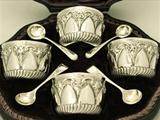A Set of Four Antique Victorian English Sterling Silver Salts - Boxed