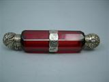 Antique Silver Ruby Crystal Double Perfume Bottle