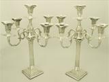 A Fine and Impressive Pair of Antique English Silver Plated Four Branch, Five Light Candelabra
