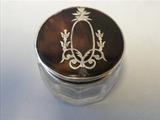 English Tortoise Shell Silver and Crystal Rouge Jar