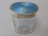 English Crystal & Blue Enamel Vanity Jar