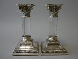 Pair English Sterling & Crystal Candlesticks