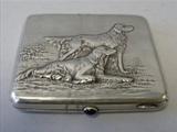 Antique Russian Silver Cigarette Box, Dogs Design
