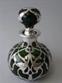 Large Green Glass Silver Overlay Perfume Bottle