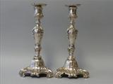 Pair Antique German Silver Rococco Candlesticks