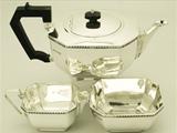A Fine Antique George VI English Sterling Silver Three Piece Art Deco Style Tea Service