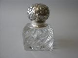 Antique Repousse Silver And Swirled Crystal Inkwell