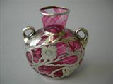 Antique Art Glass Silver Overlay Bud Vase