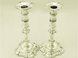 A Fine Pair of Antique George II English Sterling Silver Cast Candlesticks