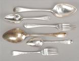 An assembled George III provincial silver Old English pattern part table service