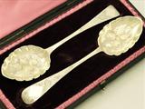 A Fine Pair of Antique Victorian English Sterling Silver Gilt Berry Spoons