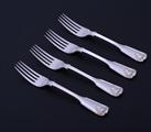 Set of four Victorian fiddle, thread and shell pattern sterling silver dessert forks