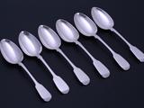 A set of six William IV sterling silver fiddle pattern table spoons