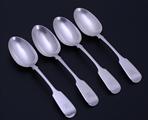 Set of four Victorian sterling silver fiddle pattern table spoons