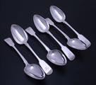 Set of six George III fiddle pattern sterling silver table spoons