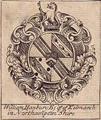 A framed late eighteenth century armorial bookplate for Hanbury