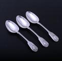 Three William IV sterling silver fiddle and husk pattern dessert spoons