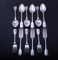 PROVINCIAL: Victorian fiddle pattern silver dessert service for 6 people