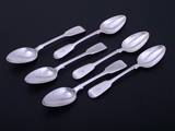 A matched set of six Victorian sterling silver fiddle pattern teaspoons