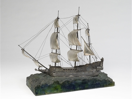 Magnificent continental silver ship centrepiece