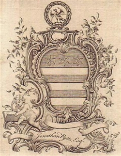 A framed 18th century armorial bookplate